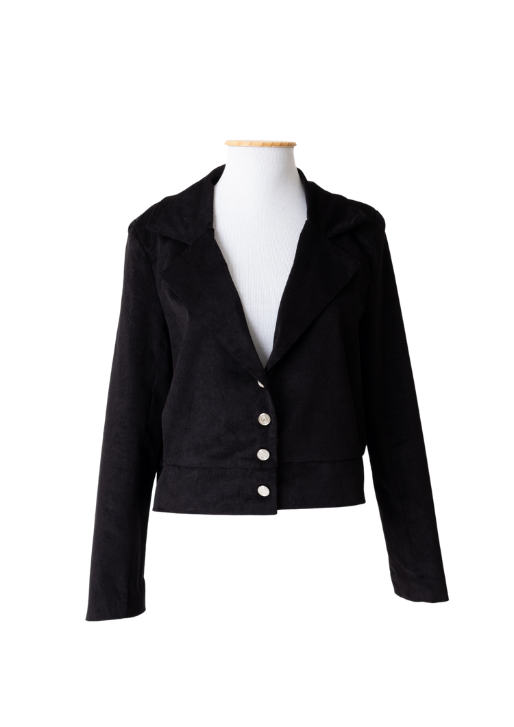 Blazer curto veludo cotelê preto