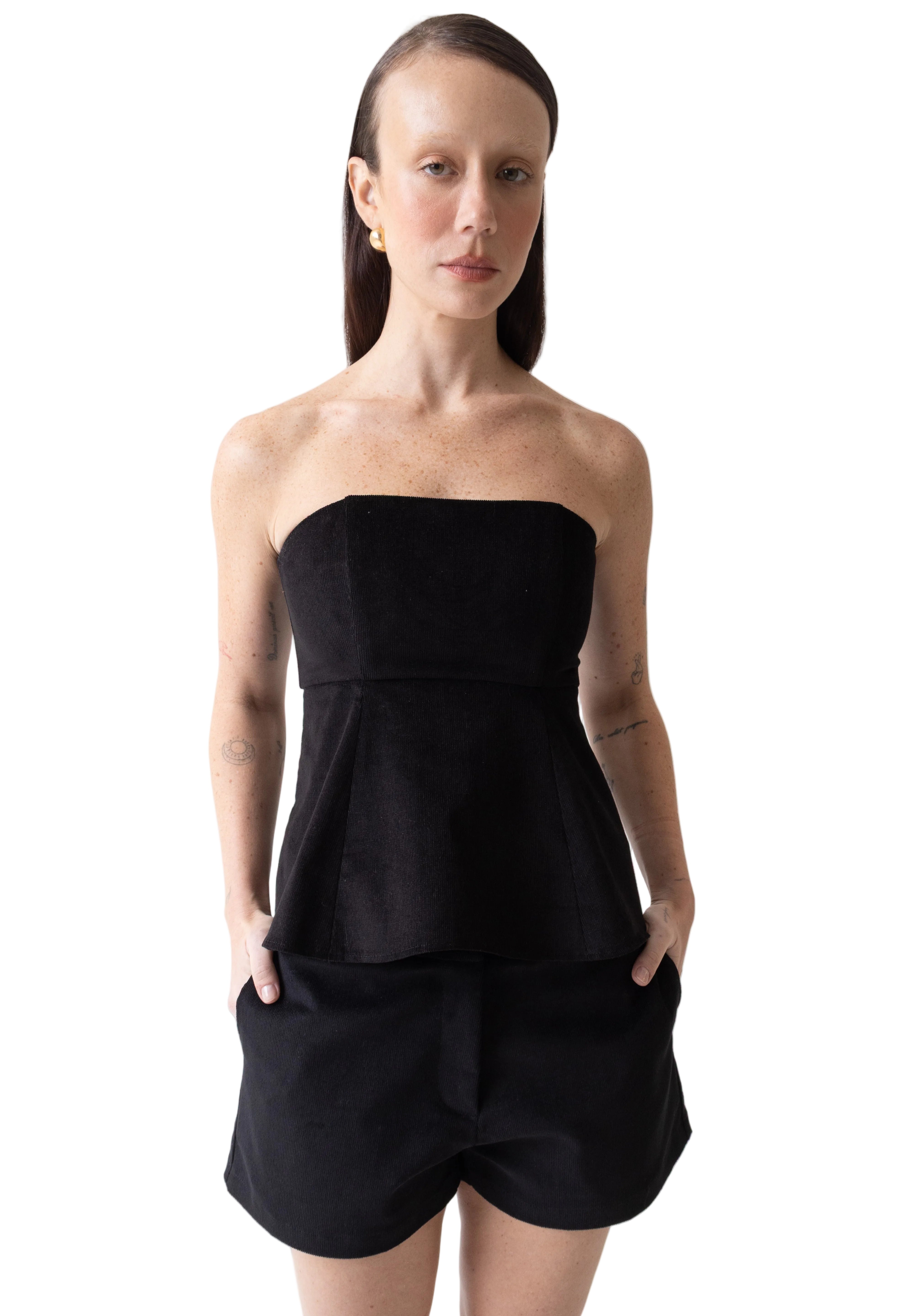 Corset veludo cotelê preto