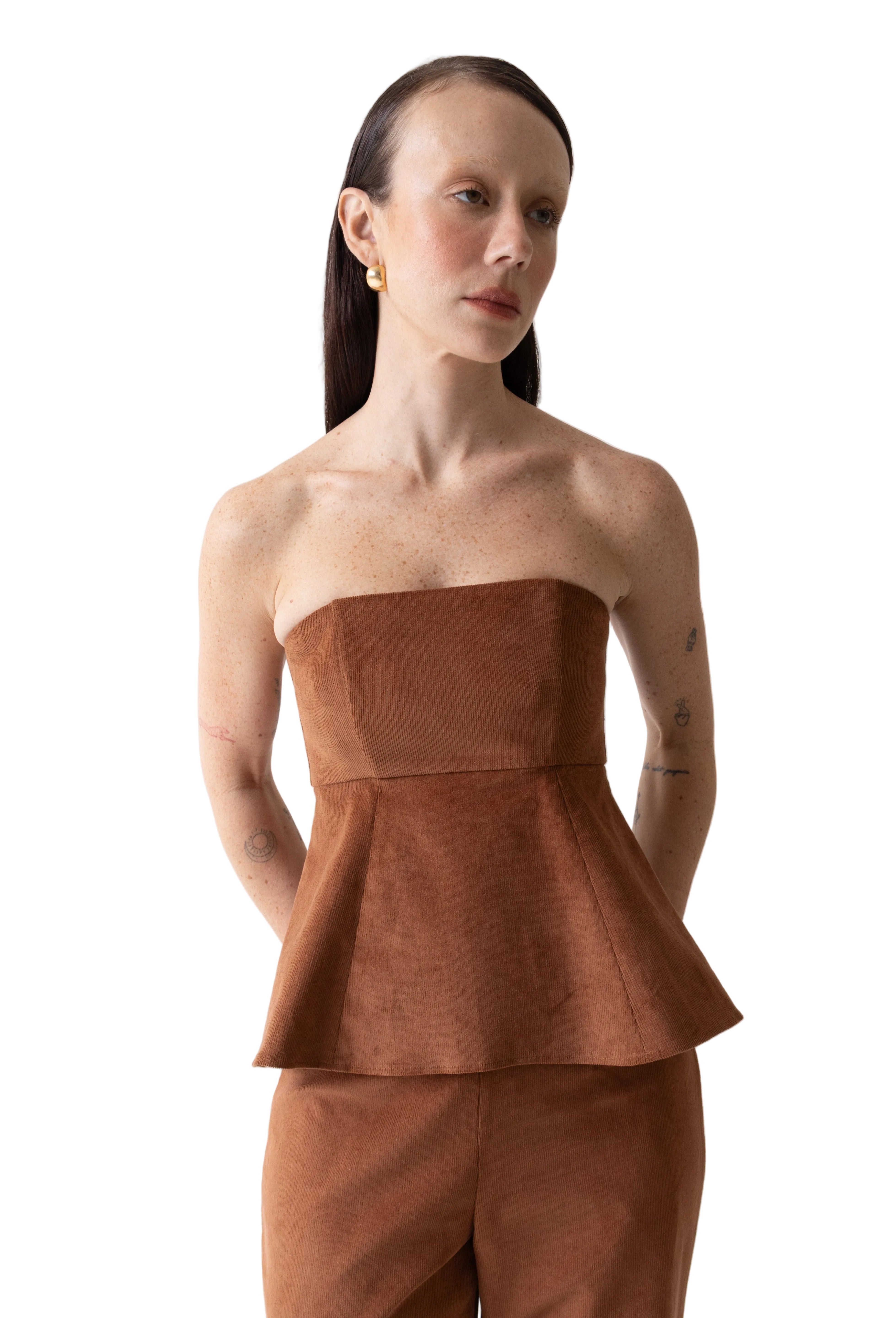 Corset veludo cotelê caramelo